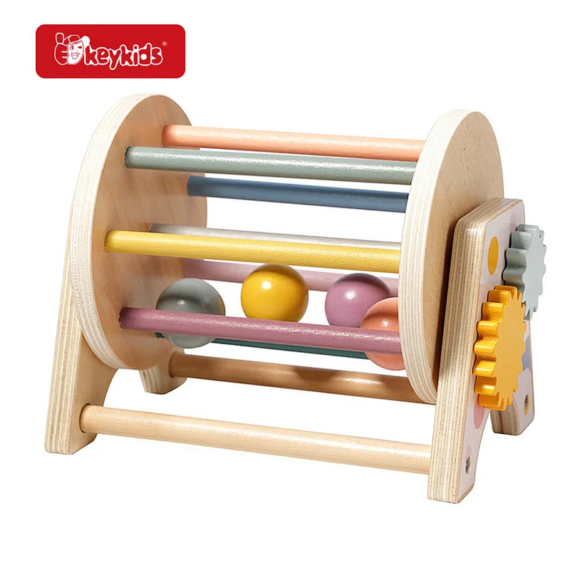 2025 New Montessori 3-in-1 Wooden Rolling Drum - Unisex Sensory Play Toy with Sound & Gear Functions for Toddlers W12F272